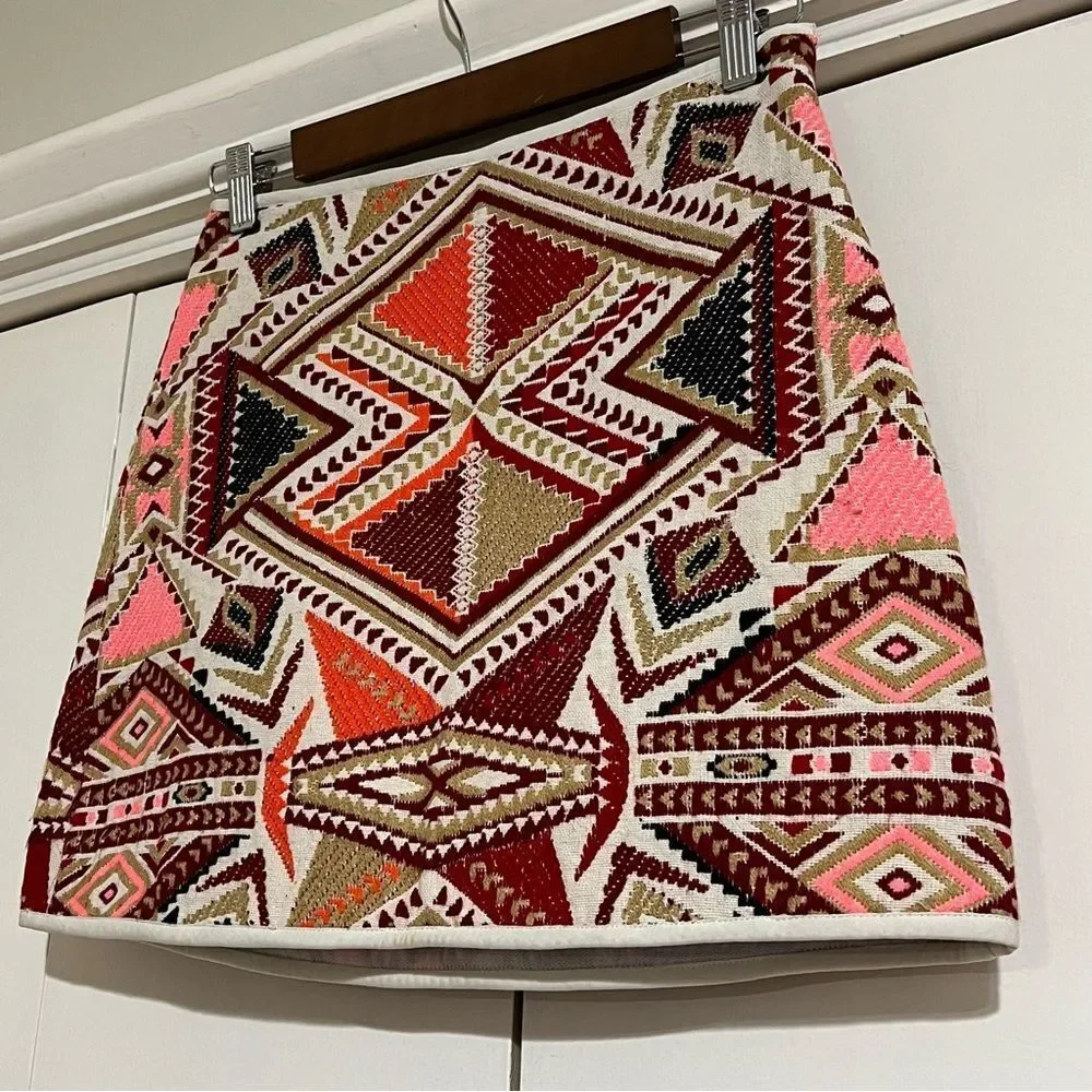 TopShop Women’s Geometric Patterned Skirt - Multicolor